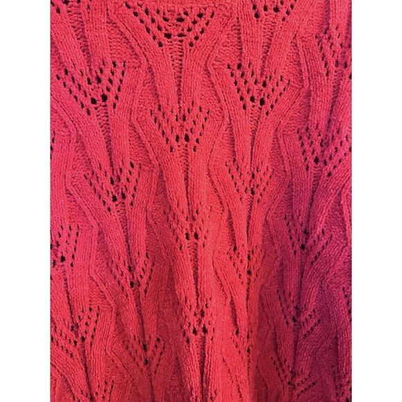 BCBG MAXAZRI Bright Red Pointelle Knit Chenille Pullover Sweater‎ Size Large - Picture 2 of 8